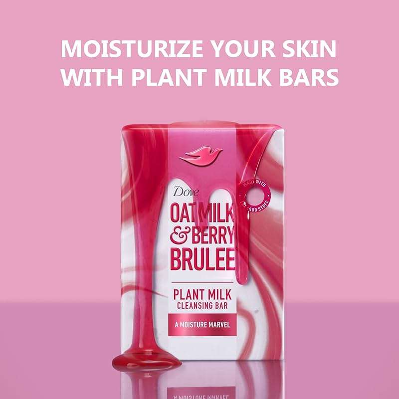 Dove Plant Milk Cleansing Bar Soap Oat Milk & Berry Brulee Moisture Marvel 4 Count for Moisturized Skin Gentle Cleanser, No Sulfate Cleansers or Parabens, 98% Biodegradable Formula 5 oz - Image 4
