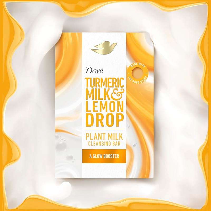 Dove Plant Milk Cleansing Bar Soap Turmeric Milk & Lemon Drop Glow Booster 4 Count for Moisturized Skin Gentle Cleanser, No Sulfate Cleansers or Parabens, 98% Biodegradable Formula 5 oz - Image 6