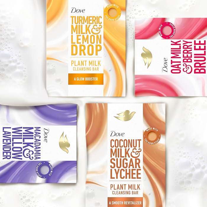 Dove Plant Milk Cleansing Bar Soap Turmeric Milk & Lemon Drop Glow Booster 4 Count for Moisturized Skin Gentle Cleanser, No Sulfate Cleansers or Parabens, 98% Biodegradable Formula 5 oz - Image 7