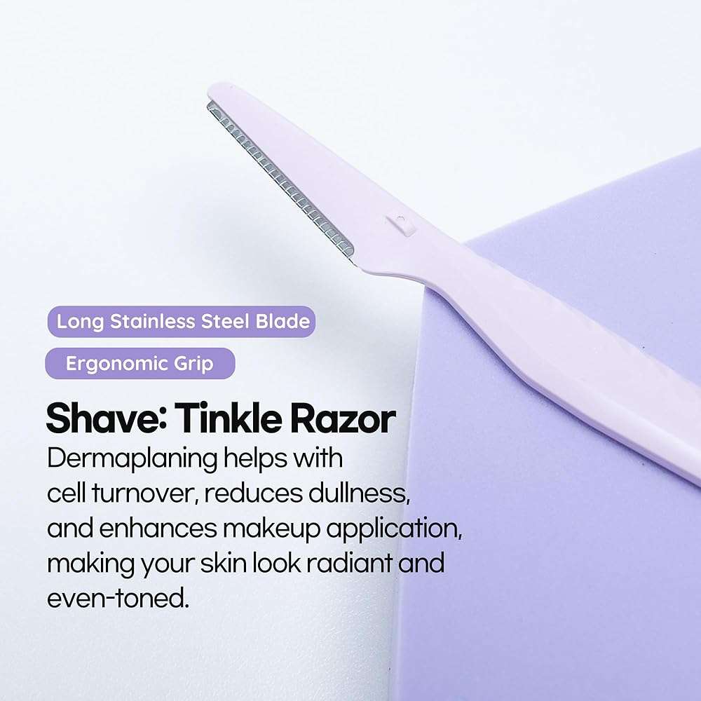 epielle & Tinkle Complete Safe Dermaplane Starter Kit: Safe Facial Renewal System Cleanser, Multi-Balm, Dermaplane Tool, Hydrating Mask & Serum, Peach Fuzz Removal Stocking Stuffer Dermaplaning Kit - Image 3