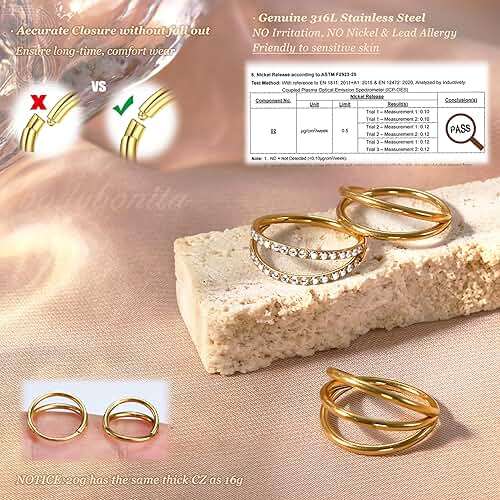 BodyBonita Triple/Double Hoop Nose Ring - 316L Stainless Steel Septum Clicker 16G/18G/20G CZ Conch Piercing Jewelry Septum Clicker Rings Cartilage Earring Helix Rook Tragus - Image 2