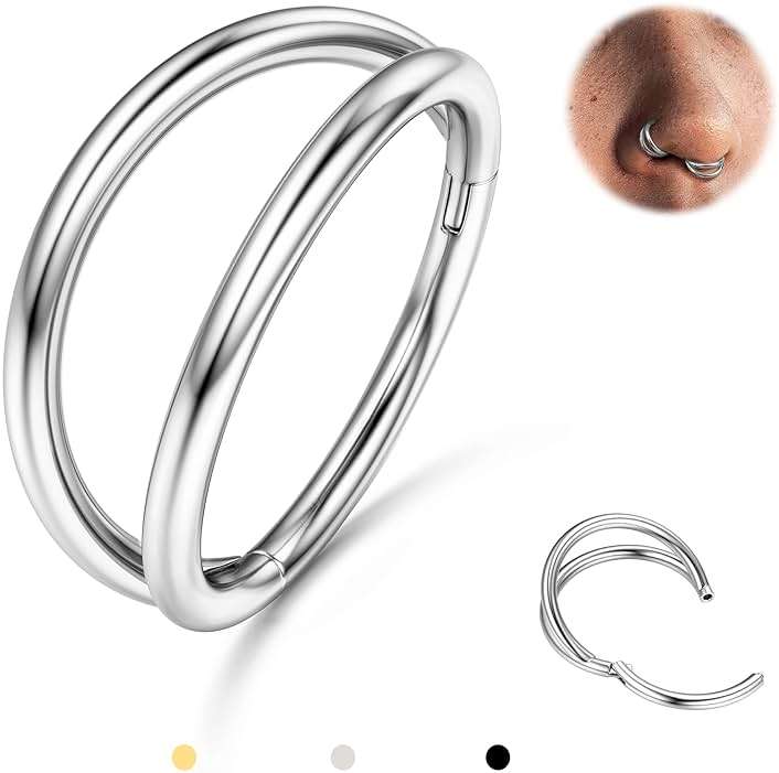 BodyBonita Triple/Double Hoop Nose Ring - 316L Stainless Steel Septum Clicker 16G/18G/20G CZ Conch Piercing Jewelry Septum Clicker Rings Cartilage Earring Helix Rook Tragus - Image 1