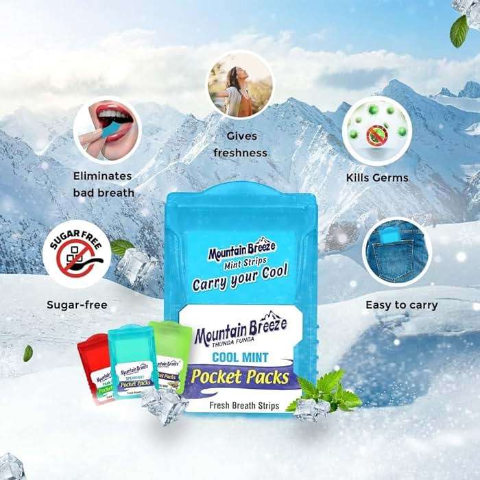 Mountain Breeze Oral Hygiene Mouth Freshener Sugar Free Cool Mint Flavoured Breath Strips (24 Strips Each Cassatte)-Pack of 1(3 Cassette) NEW - Image 7