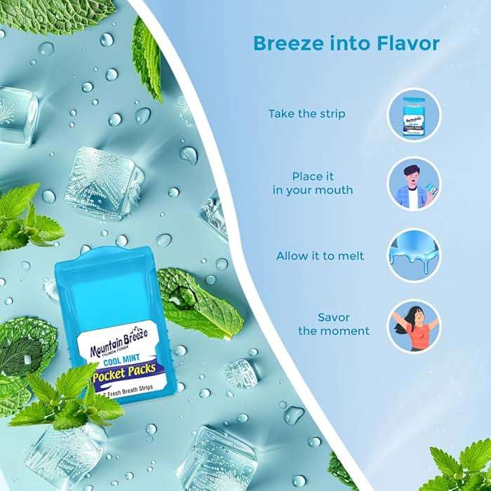Mountain Breeze Oral Hygiene Mouth Freshener Sugar Free Cool Mint Flavoured Breath Strips (24 Strips Each Cassatte)-Pack of 1(3 Cassette) NEW - Image 8