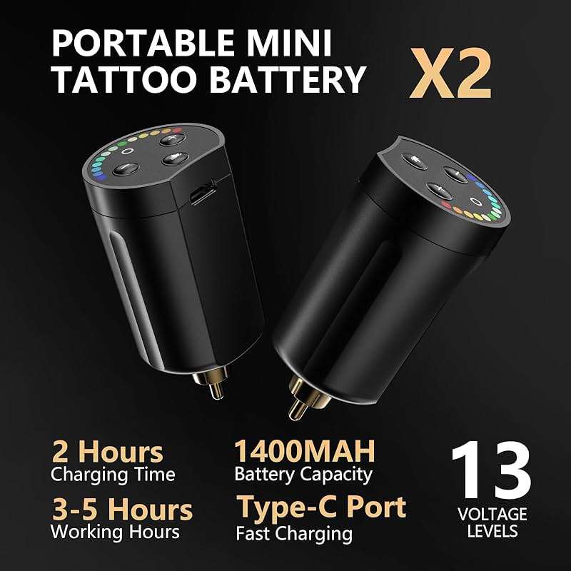STIGMA Wireless Tattoo Gun Kit Complete with Pro Short Pen, 2 Batteries, 20 Tattoo Cartridge Needles, 10 Colors Set, Full Tattoo Accessories STP35TI4002-9 - Image 3