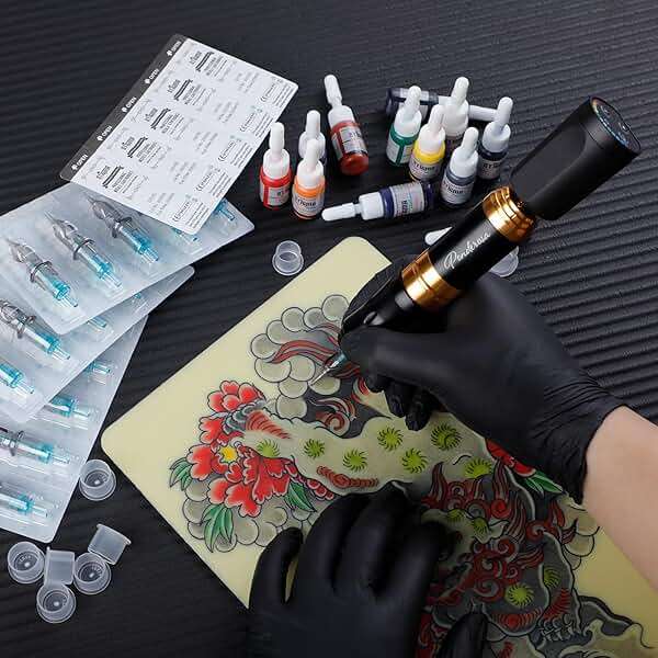 STIGMA Wireless Tattoo Gun Kit Complete with Pro Short Pen, 2 Batteries, 20 Tattoo Cartridge Needles, 10 Colors Set, Full Tattoo Accessories STP35TI4002-9 - Image 5