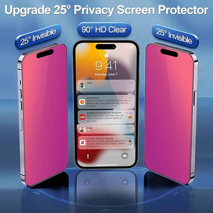 2 Pack for iPhone 15 and for iPhone 14 Pro Privacy Screen Protector Gradient colorful 25° Anti-Spy Tempered Glass for 14Pro Anti-Bluelight Easy Installation Frame Full Coverage shatterproof 6.1 inch - Image 2