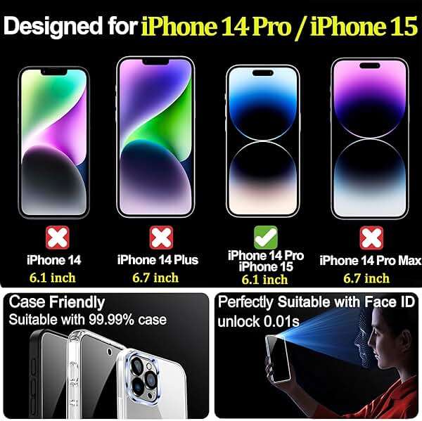 2 Pack for iPhone 15 and for iPhone 14 Pro Privacy Screen Protector Gradient colorful 25° Anti-Spy Tempered Glass for 14Pro Anti-Bluelight Easy Installation Frame Full Coverage shatterproof 6.1 inch - Image 3