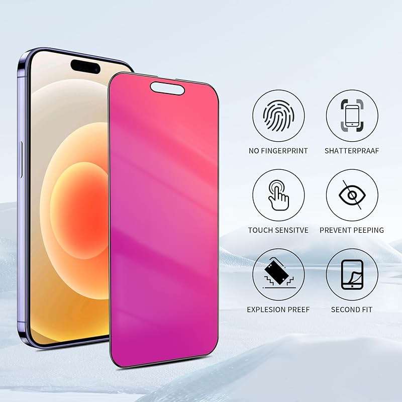 2 Pack for iPhone 15 and for iPhone 14 Pro Privacy Screen Protector Gradient colorful 25° Anti-Spy Tempered Glass for 14Pro Anti-Bluelight Easy Installation Frame Full Coverage shatterproof 6.1 inch - Image 8