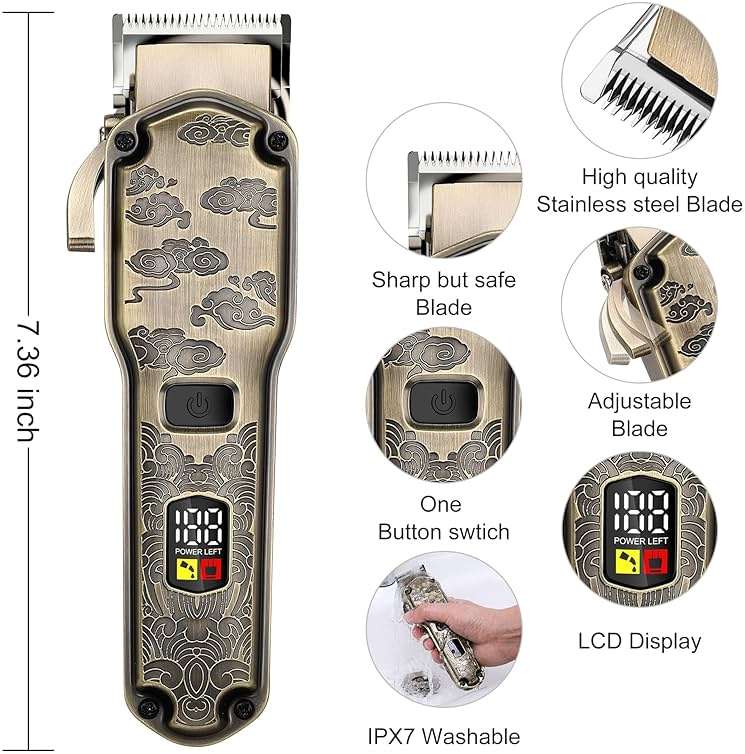 Hatteker Professional Hair Clippers for Men Beard Trimmer Clippers and Trimmer Set Waterproof T-Blade Trimmer Cordless Grooming Kit Nose Body Hair Trimmer Barber Clippers Hair Cutting Kit - Image 2