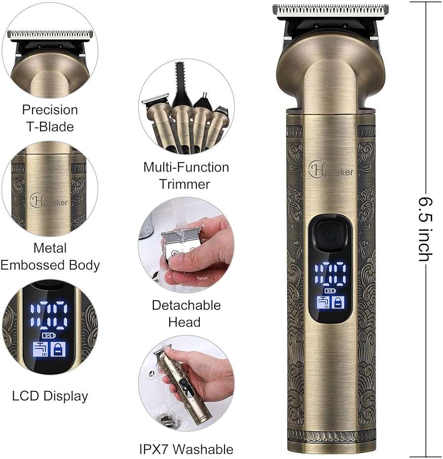 Hatteker Professional Hair Clippers for Men Beard Trimmer Clippers and Trimmer Set Waterproof T-Blade Trimmer Cordless Grooming Kit Nose Body Hair Trimmer Barber Clippers Hair Cutting Kit - Image 3