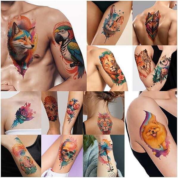 77 Sheets Temporary Tattoo, 17 Sheets Half Arm Flower Lion Tiger Cat Owl Parrot Fake Tattoos for Adults Shoulder Neck, 60 Sheets Tiny Waterproof Temporary Tattoos Realistic for Women Girls and Kids - Image 4