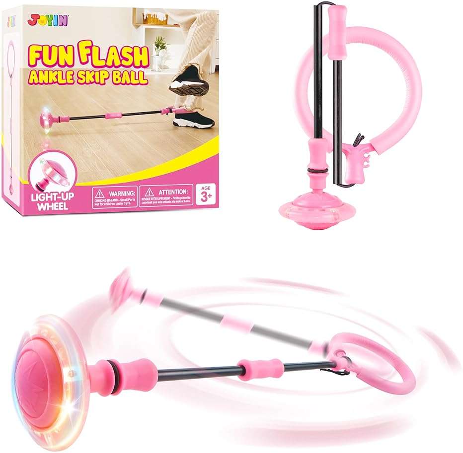 JOYIN Pink Ankle Skip Ball with Flashing Lights, Toy for Kids Indoor & Outdoor, Flashing Swing Ball Foldable Sports Toy, Birthday Gifts for Kids 3 4 5 + - Image 1