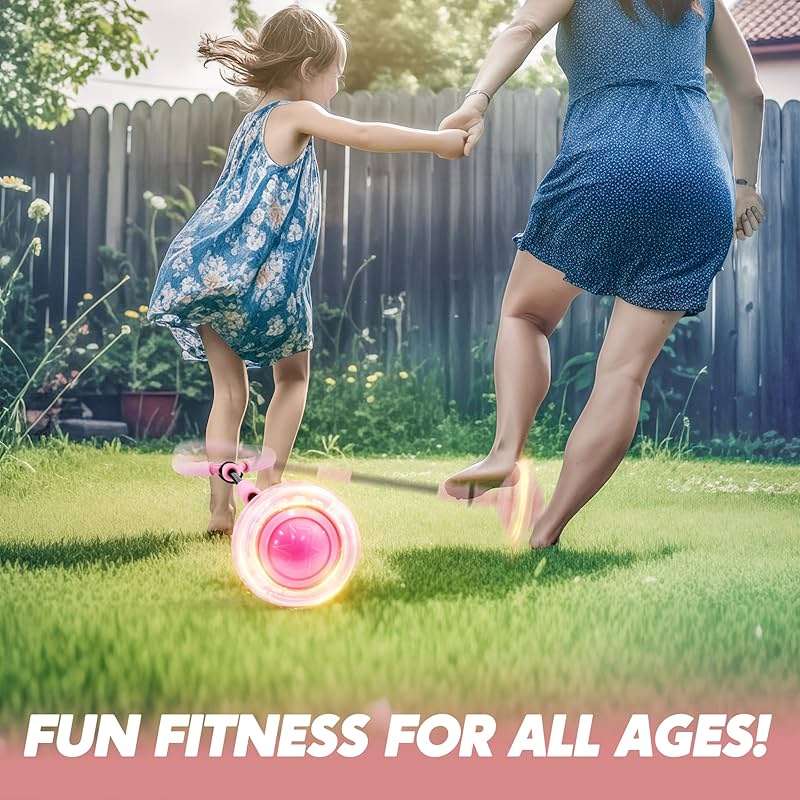 JOYIN Pink Ankle Skip Ball with Flashing Lights, Toy for Kids Indoor & Outdoor, Flashing Swing Ball Foldable Sports Toy, Birthday Gifts for Kids 3 4 5 + - Image 3