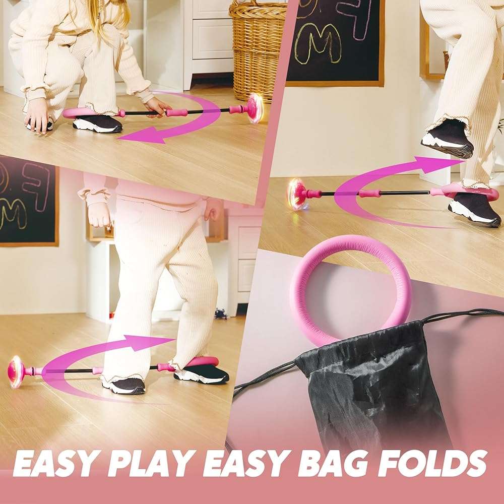 JOYIN Pink Ankle Skip Ball with Flashing Lights, Toy for Kids Indoor & Outdoor, Flashing Swing Ball Foldable Sports Toy, Birthday Gifts for Kids 3 4 5 + - Image 4