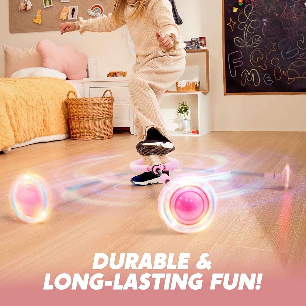 JOYIN Pink Ankle Skip Ball with Flashing Lights, Toy for Kids Indoor & Outdoor, Flashing Swing Ball Foldable Sports Toy, Birthday Gifts for Kids 3 4 5 + - Image 5