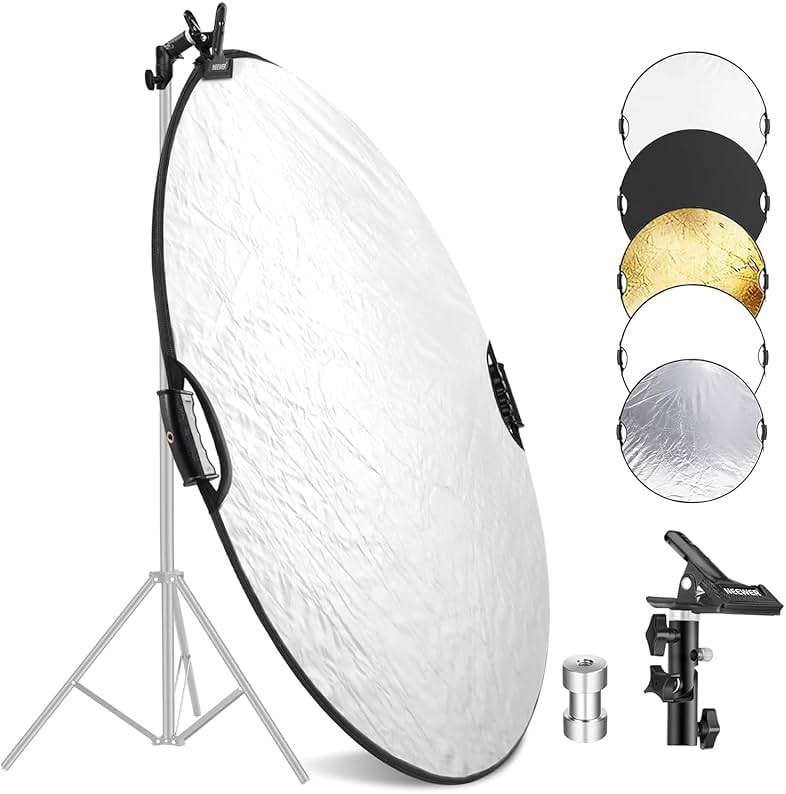 NEEWER 32"/80cm 5 in 1 Light Reflector with Clamp & Hand Grips, Polyester Multi Disc Photography Diffuser, Translucent/Silver/Gold/White/Black, 3/8" Thread, for Studio Outdoor Lighting, RF-80II - Image 1