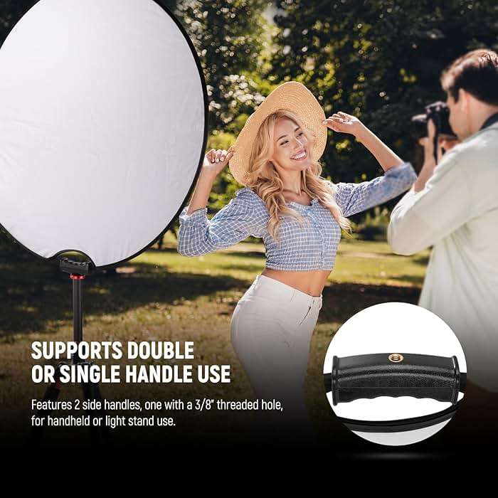 NEEWER 32"/80cm 5 in 1 Light Reflector with Clamp & Hand Grips, Polyester Multi Disc Photography Diffuser, Translucent/Silver/Gold/White/Black, 3/8" Thread, for Studio Outdoor Lighting, RF-80II - Image 3