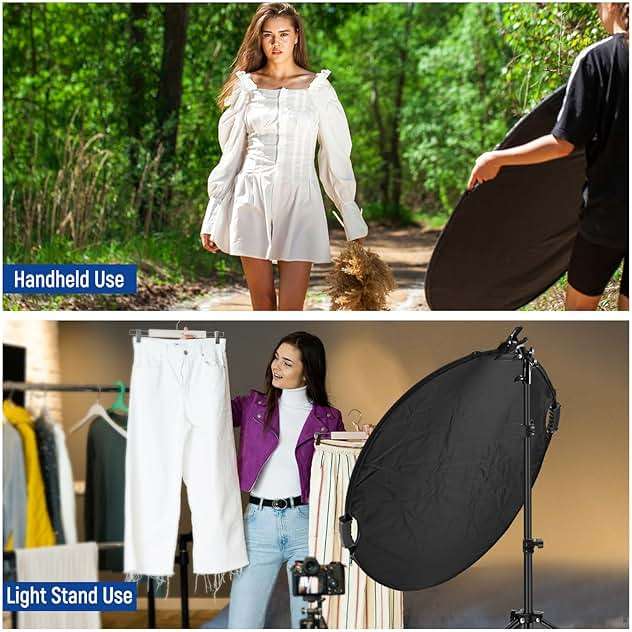 NEEWER 32"/80cm 5 in 1 Light Reflector with Clamp & Hand Grips, Polyester Multi Disc Photography Diffuser, Translucent/Silver/Gold/White/Black, 3/8" Thread, for Studio Outdoor Lighting, RF-80II - Image 4