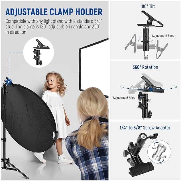 NEEWER 32"/80cm 5 in 1 Light Reflector with Clamp & Hand Grips, Polyester Multi Disc Photography Diffuser, Translucent/Silver/Gold/White/Black, 3/8" Thread, for Studio Outdoor Lighting, RF-80II - Image 5