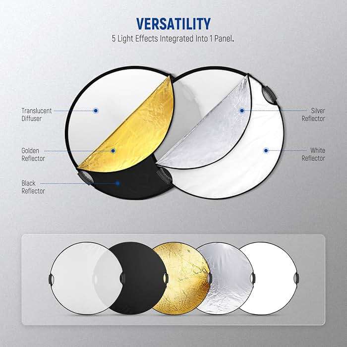 NEEWER 32"/80cm 5 in 1 Light Reflector with Clamp & Hand Grips, Polyester Multi Disc Photography Diffuser, Translucent/Silver/Gold/White/Black, 3/8" Thread, for Studio Outdoor Lighting, RF-80II - Image 6