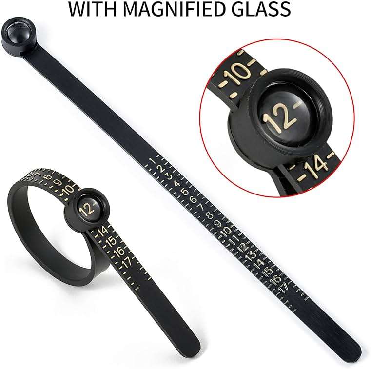 Bflaae Ring Sizer Measuring Tool Kit, 27 PCS Stainless Steel Measuring Ring Tool, US Ring Size 0-13 with Half Size, 2 PCS Reusable Finger Size Tape with Magnified Glass 1-17 USA Rings Size - Image 4