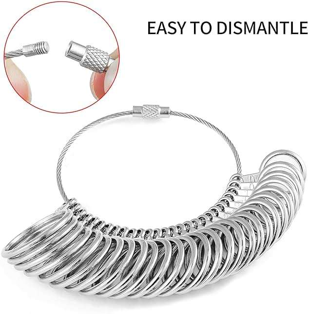 Bflaae Ring Sizer Measuring Tool Kit, 27 PCS Stainless Steel Measuring Ring Tool, US Ring Size 0-13 with Half Size, 2 PCS Reusable Finger Size Tape with Magnified Glass 1-17 USA Rings Size - Image 5