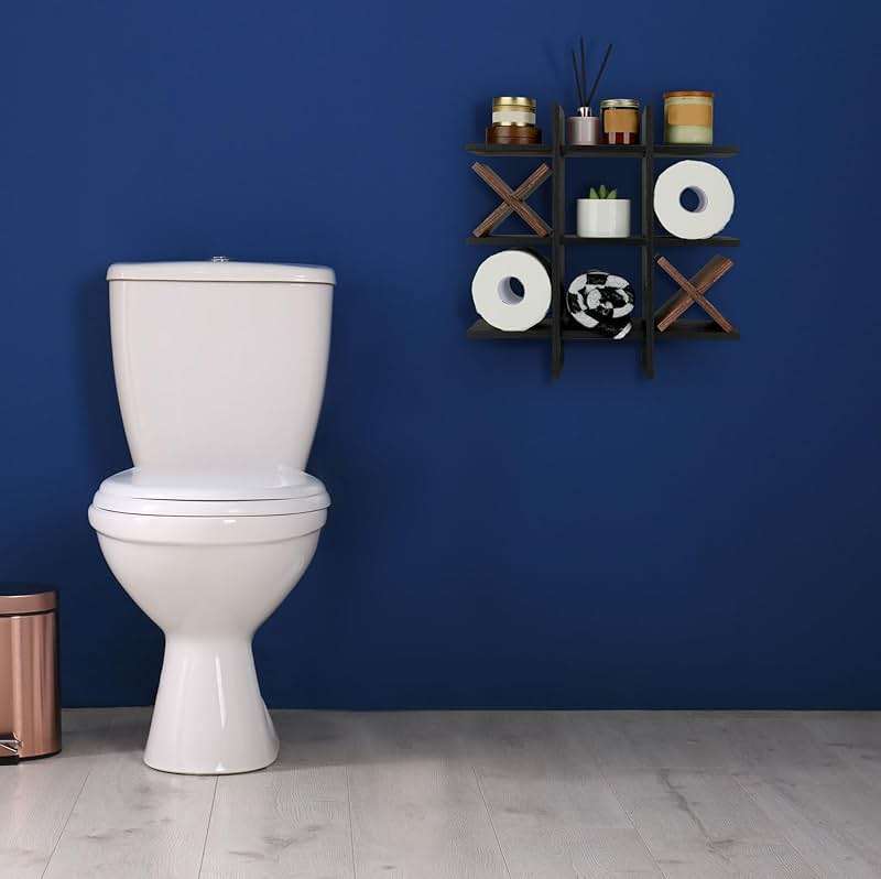 Weysat Tic Tac Toe Toilet Paper Holder Stand Bathroom Wall Decor Rustic Wooden Hanging Storage Freestanding Wall Mounted Shelves Decor for Toilet Tissue Farmhouse - Image 7