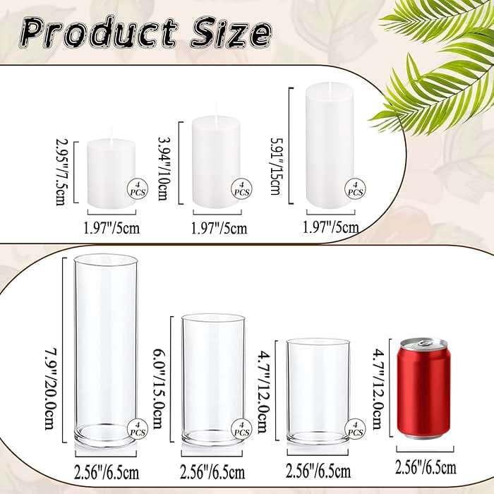 UDU 24 PCS White Pillar Candles with Glass Cylinder Vases Hurricane Glass Candle Holders for Pillar Candles Cylinder Vases for Centerpieces Wedding Table Party Home Decor - Image 2