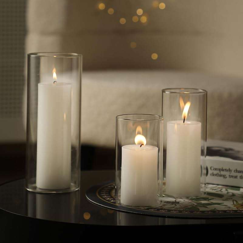 UDU 24 PCS White Pillar Candles with Glass Cylinder Vases Hurricane Glass Candle Holders for Pillar Candles Cylinder Vases for Centerpieces Wedding Table Party Home Decor - Image 6