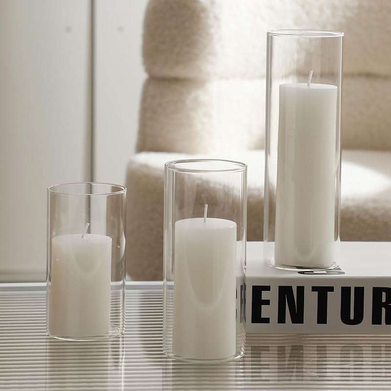 UDU 24 PCS White Pillar Candles with Glass Cylinder Vases Hurricane Glass Candle Holders for Pillar Candles Cylinder Vases for Centerpieces Wedding Table Party Home Decor - Image 7