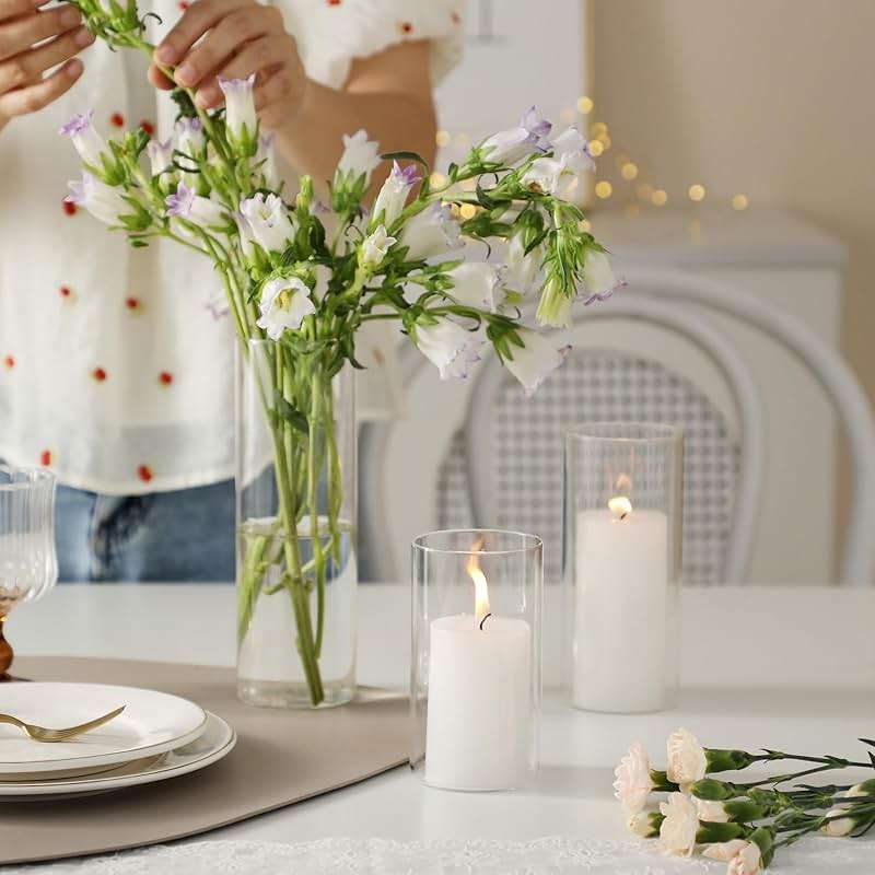 UDU 24 PCS White Pillar Candles with Glass Cylinder Vases Hurricane Glass Candle Holders for Pillar Candles Cylinder Vases for Centerpieces Wedding Table Party Home Decor - Image 9