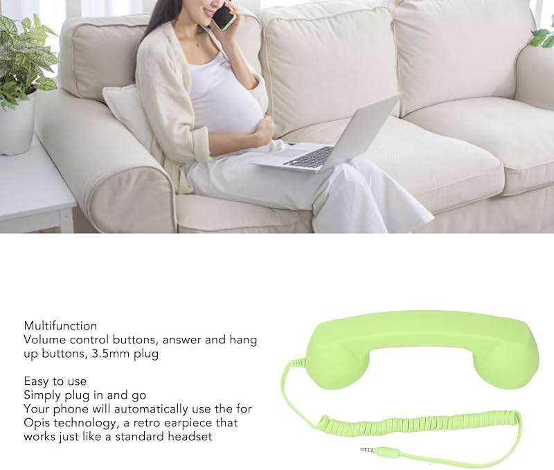 3.5mm Vintage Retro Telephone Handset, Cell Phone Receiver, Radiation Proof Retro Handset, Microphone Speaker for Cellphone Smartphone, Handheld Old Telephone Headset (Green) - Image 3