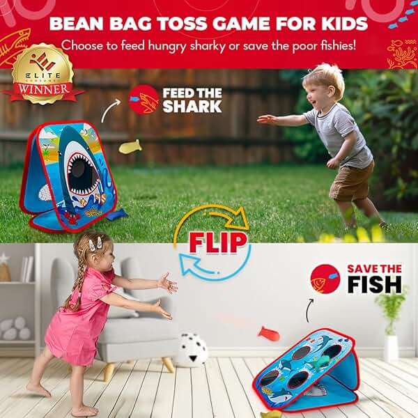 Swooc Games® - Shark Frenzy™ | 2-in-1 Bean Bag Toss Game for Kids | 5-Second Setup Toddler Party Games for Kids | Toddler Outdoor Fun | Corn Hole Shark Toys for Boys | Cornhole Game Set Outside - Image 2