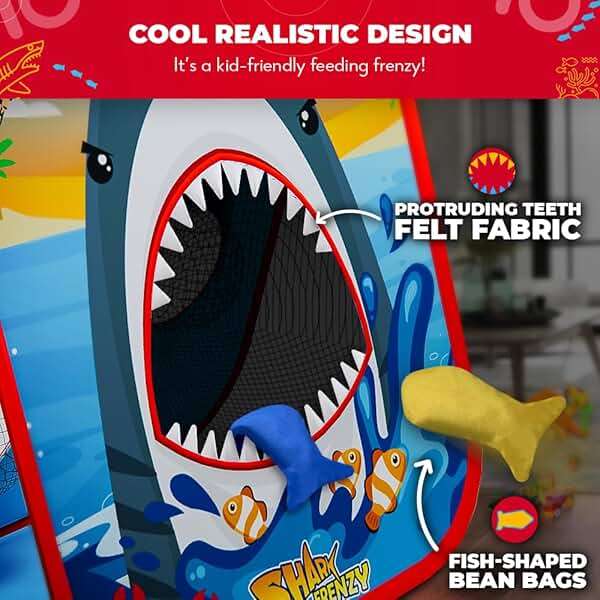 Swooc Games® - Shark Frenzy™ | 2-in-1 Bean Bag Toss Game for Kids | 5-Second Setup Toddler Party Games for Kids | Toddler Outdoor Fun | Corn Hole Shark Toys for Boys | Cornhole Game Set Outside - Image 3