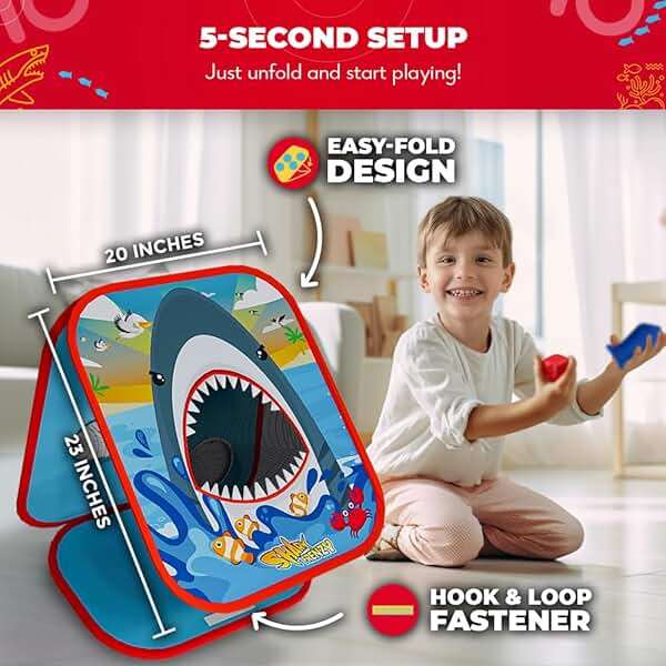 Swooc Games® - Shark Frenzy™ | 2-in-1 Bean Bag Toss Game for Kids | 5-Second Setup Toddler Party Games for Kids | Toddler Outdoor Fun | Corn Hole Shark Toys for Boys | Cornhole Game Set Outside - Image 4