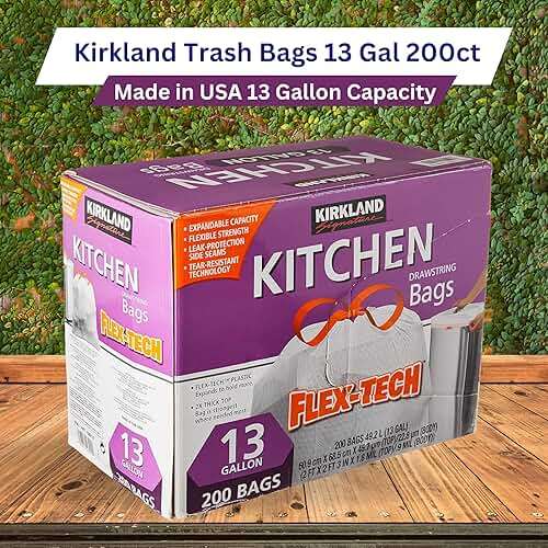 Worldwide Nutrition Bundle Compatible with Kirkland Signature Flex-Tech 13 Gallon Kitchen Garbage Bags with Drawstring Closure - 200 Count Pack of Tall Trash Bags for Kitchen with Keychain - Image 2