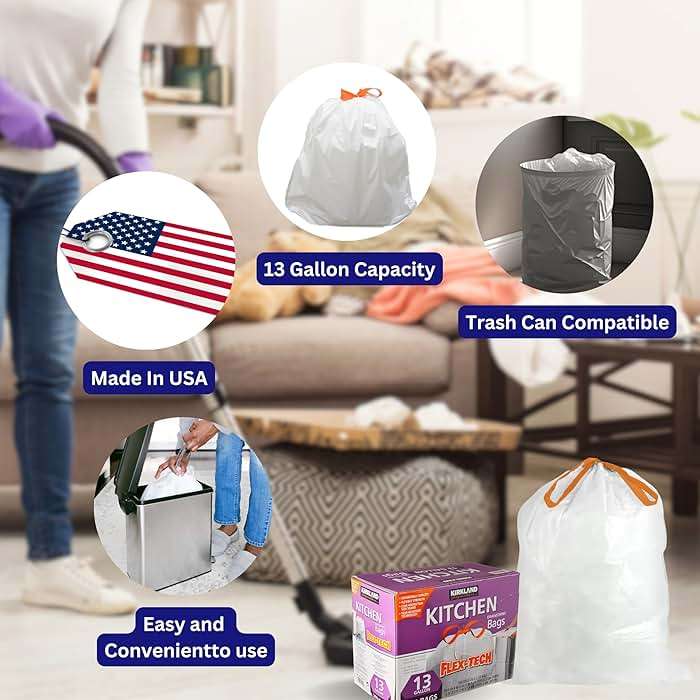 Worldwide Nutrition Bundle Compatible with Kirkland Signature Flex-Tech 13 Gallon Kitchen Garbage Bags with Drawstring Closure - 200 Count Pack of Tall Trash Bags for Kitchen with Keychain - Image 3