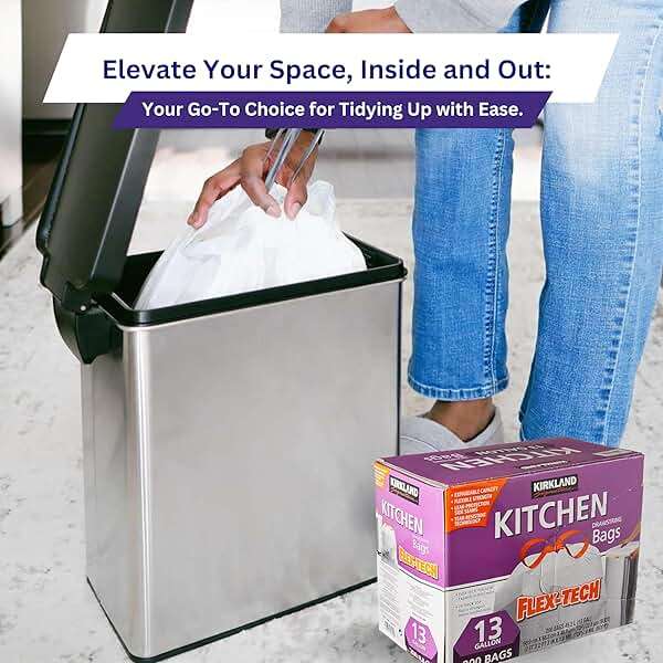 Worldwide Nutrition Bundle Compatible with Kirkland Signature Flex-Tech 13 Gallon Kitchen Garbage Bags with Drawstring Closure - 200 Count Pack of Tall Trash Bags for Kitchen with Keychain - Image 4