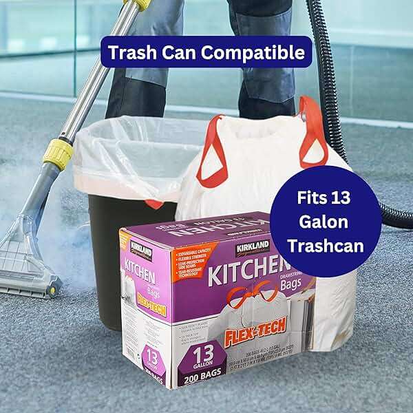 Worldwide Nutrition Bundle Compatible with Kirkland Signature Flex-Tech 13 Gallon Kitchen Garbage Bags with Drawstring Closure - 200 Count Pack of Tall Trash Bags for Kitchen with Keychain - Image 5