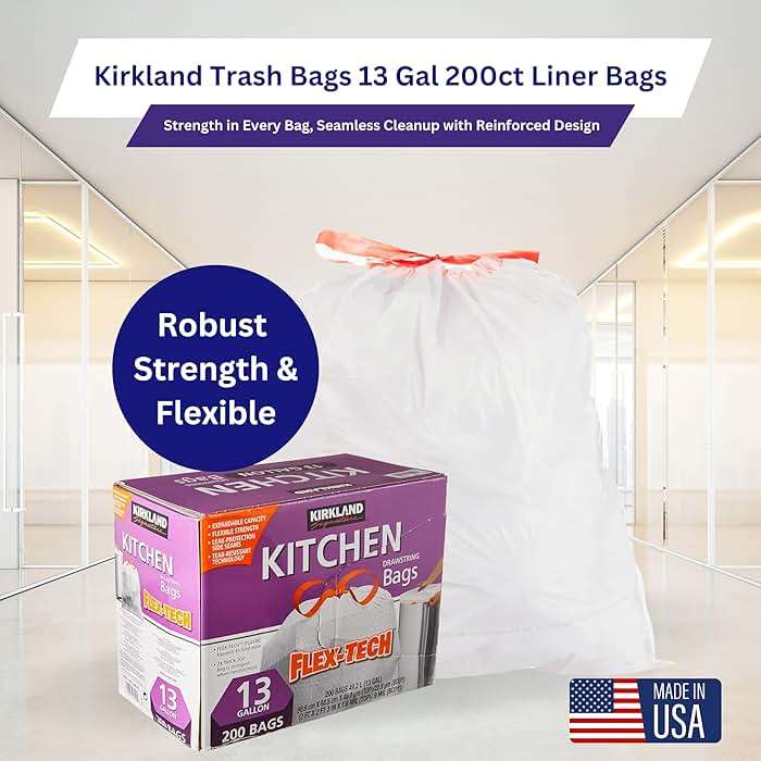 Worldwide Nutrition Bundle Compatible with Kirkland Signature Flex-Tech 13 Gallon Kitchen Garbage Bags with Drawstring Closure - 200 Count Pack of Tall Trash Bags for Kitchen with Keychain - Image 7