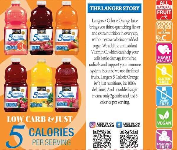 Langers 5 Calorie Orange Juice Cocktail, 64 Fl Oz (Pack of 8) - Image 4