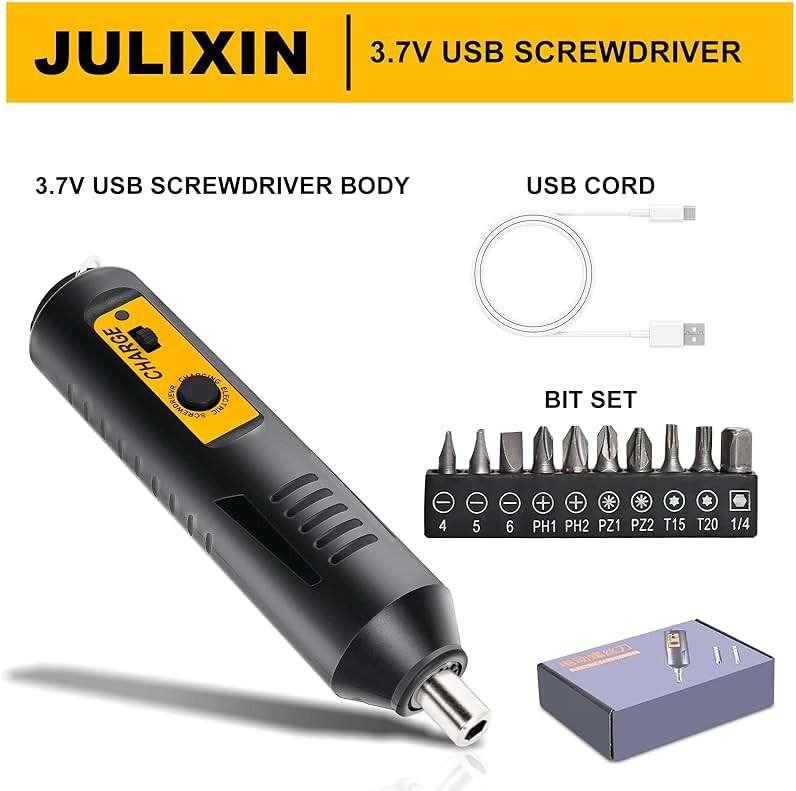 JULIXIN Cordless Screwdriver Rechargeable – Compact Battery Operated Electric Screw Driver with Magnetic Bits, Type-C Charging, 12 Bits & Storage Box – Small Power Screwdriver for DIY & Repairs - Image 3