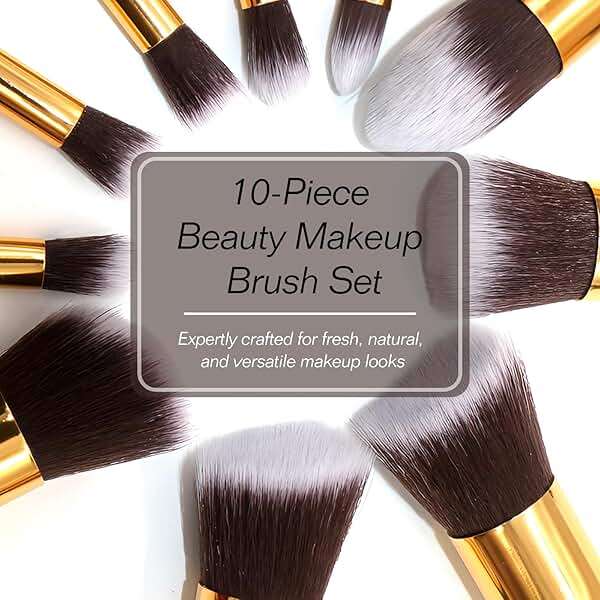 10pcs Premium Synthetic Mini Makeup Brush Set: Eyeshadow, Powder, Eyebrow, Eyeliner, Blush, Foundation & Concealer - Black & Golden - Image 2