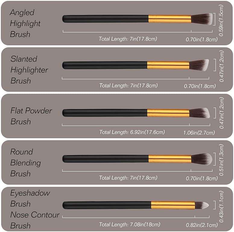 10pcs Premium Synthetic Mini Makeup Brush Set: Eyeshadow, Powder, Eyebrow, Eyeliner, Blush, Foundation & Concealer - Black & Golden - Image 7
