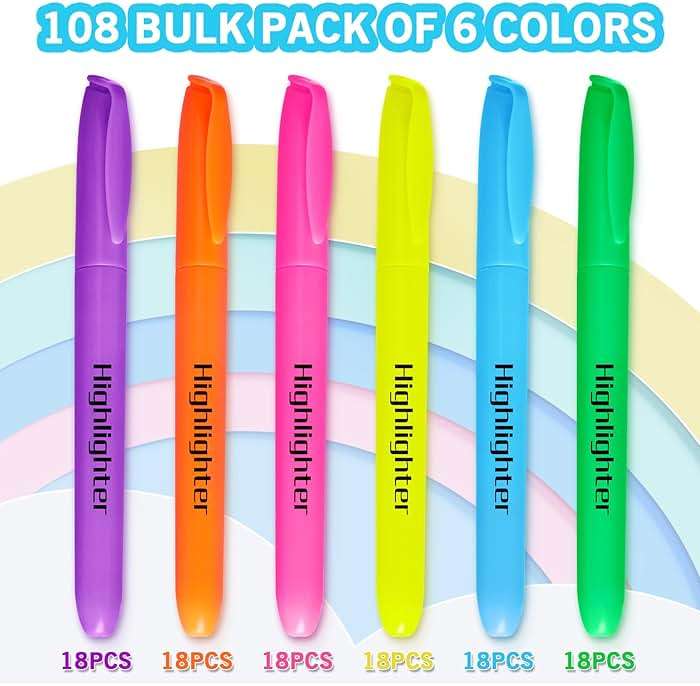 Duchong 108 Highlighters Bulk, Highlighters Assorted Colors, Chisel Tip Dry-Quickly No Bleed Highlighter, Office Classroom Must Have, Back to School Supplies for Teachers(Multicolor) - Image 4