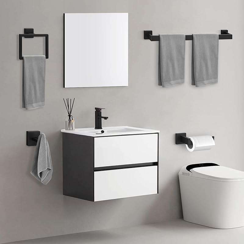 BlumWay 5-Pieces Matte Black Bathroom Accessories Set, 16 Inch Bathroom Hardware Set, SUS304 Stainless Steel Bath Towel Bar, Toilet Paper Holder,Towel Racks for Bathroom Wall Mounted - Image 2