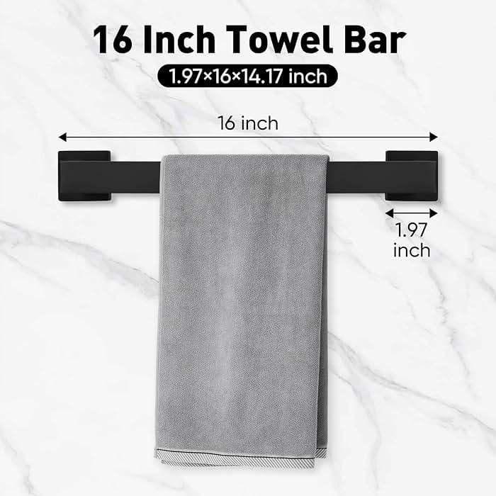 BlumWay 5-Pieces Matte Black Bathroom Accessories Set, 16 Inch Bathroom Hardware Set, SUS304 Stainless Steel Bath Towel Bar, Toilet Paper Holder,Towel Racks for Bathroom Wall Mounted - Image 5