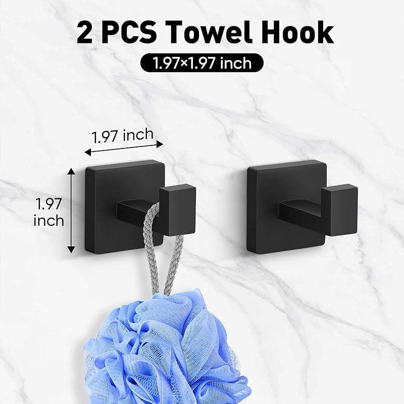BlumWay 5-Pieces Matte Black Bathroom Accessories Set, 16 Inch Bathroom Hardware Set, SUS304 Stainless Steel Bath Towel Bar, Toilet Paper Holder,Towel Racks for Bathroom Wall Mounted - Image 7