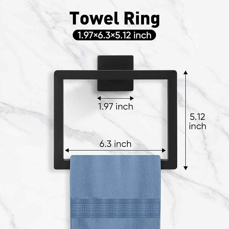 BlumWay 5-Pieces Matte Black Bathroom Accessories Set, 16 Inch Bathroom Hardware Set, SUS304 Stainless Steel Bath Towel Bar, Toilet Paper Holder,Towel Racks for Bathroom Wall Mounted - Image 8
